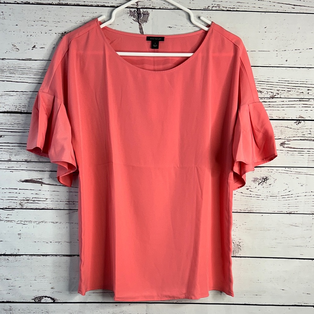Ann Taylor Coral Flutter Sleeve Blouse